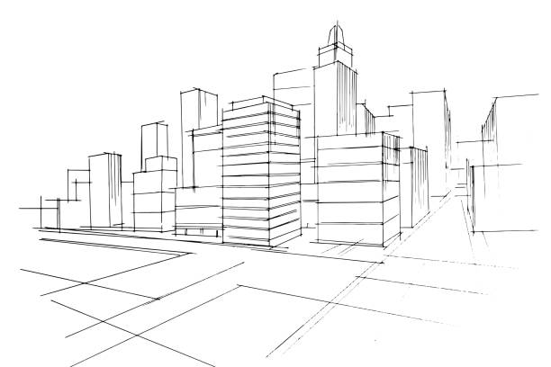 istock Drawing exterior and interior architectural lines. , Graphic assembly in architecture and interior design work. ,Sketch ideas for interior or exterior designs. 1954692489