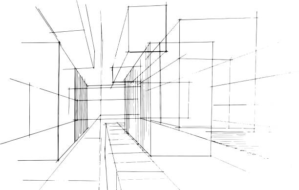 istock Drawing exterior and interior architectural lines. , Graphic assembly in architecture and interior design work. ,Sketch ideas for interior or exterior designs. 1954695684