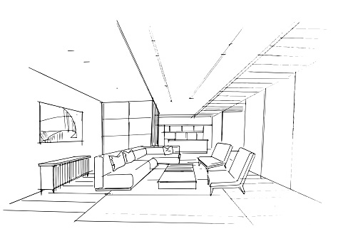 Drawing Exterior And Interior Architectural Lines Graphic Assembly In ...