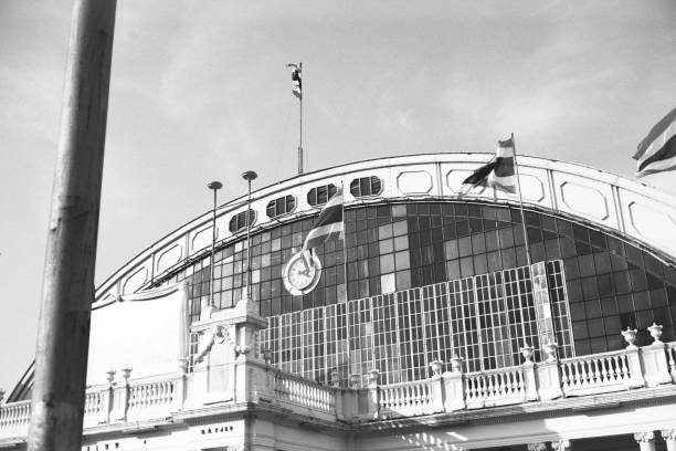 Hua Lamphong railway station in black and white