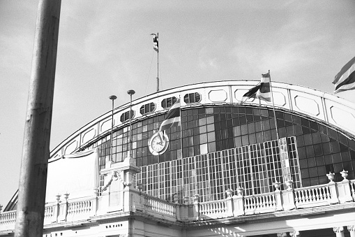 Hua Lamphong railway station in black and white