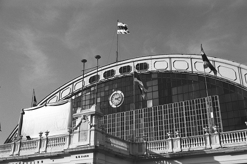 Bangkok railway station in black and white