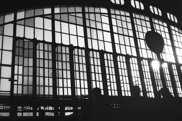 Bangkok railway station in black and white