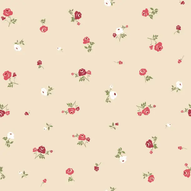 Vector illustration of Hand drawn ditsy little roses on a pastel background