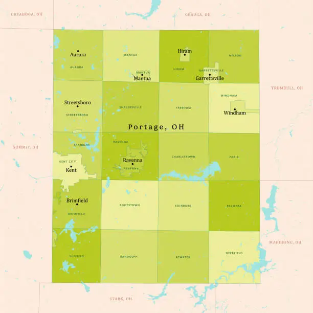 Vector illustration of OH Portage County Vector Map Green