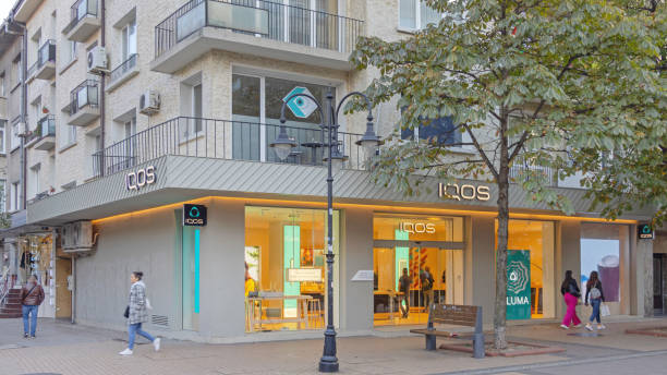 Iqos Store Sofia Sofia, Bulgaria - October 16, 2023: Iqos Store Heated Tobacco and Electronic Cigarette Products Manufactured by Philip Morris International at Vitosha Boulevard Corner. iqos e cig stock pictures, royalty-free photos & images