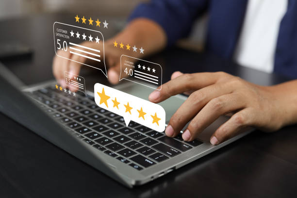 istock Online customer satisfaction Survey service concept, client rate service from experience in application,Consumer give five-Stars and feedback review for quality, Business reputation ranking from buyer 1954750054