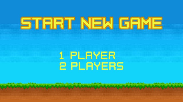 Animated Start New Game background with player selection. 8-bit game.
