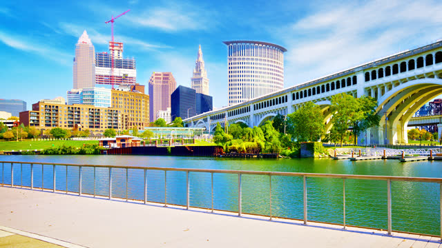 Cleveland Skyline. A view of the city from Cuyahoga River.