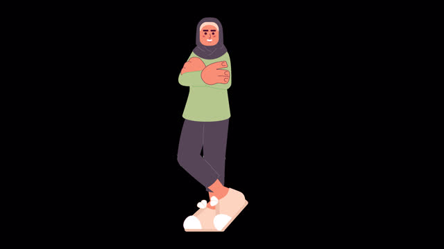 Millennial muslim woman standing posing cartoon animation