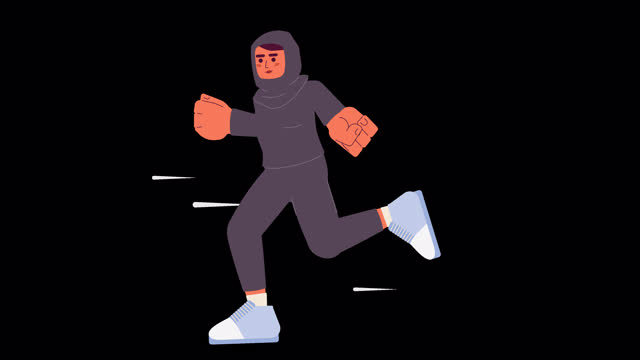 Muslim female athlete jogging cartoon animation