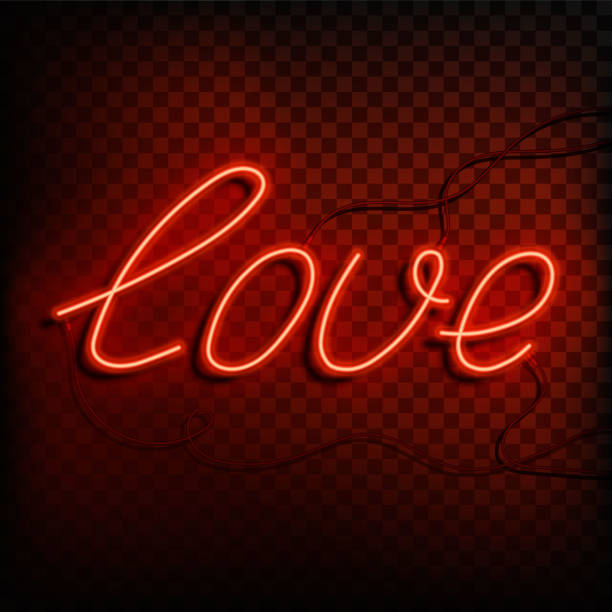 istock Neon word love. A bright red sign on a on a transparent background. Element of design for a happy Valentine s day. Vector illustration. 1954776661