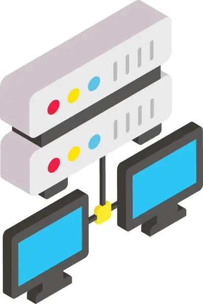 Vector illustration of Storage area network isometric Concept,  network attached storage  Vector Icon Design, Big data Symbol, Business intelligence Sign,Web hosting and Data Center Stock Illustration