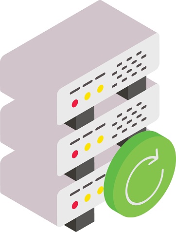 relational databases backup and restore isometric Concept, Implicit Management Vector Icon Design, Big data Symbol, Business intelligence Sign,Web hosting and Data Center Stock Illustration