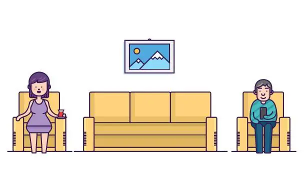 Vector illustration of Mother and father on Couch sitting alone