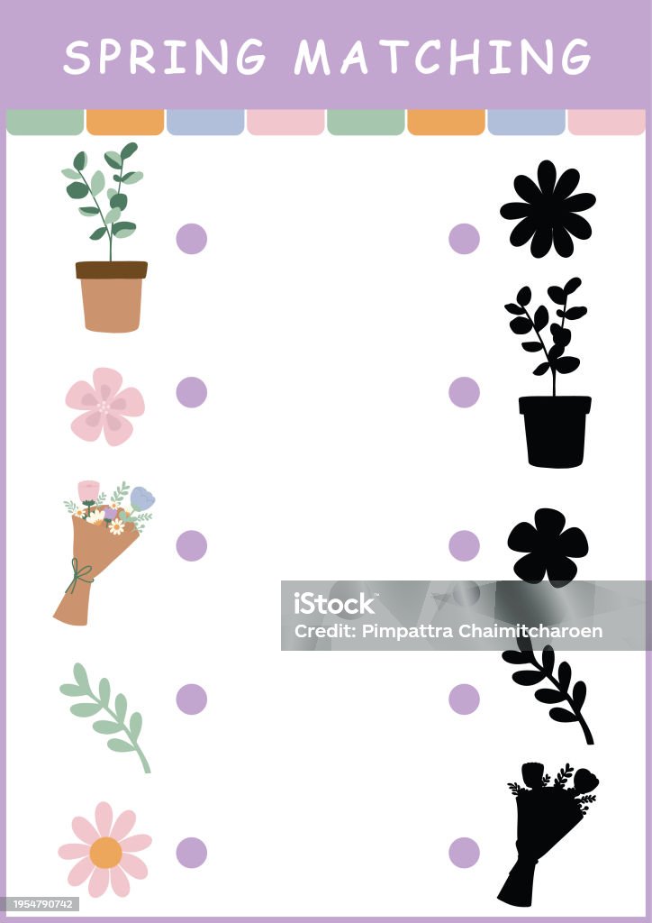 Spring Shadow Matching Worksheet Spring Printable Worksheet Shadow Matching Activity In Color Puzzle ...
