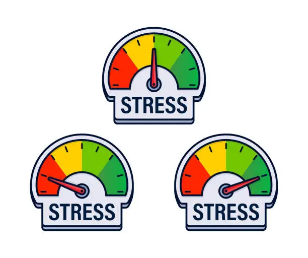 Vector illustration of Set of Stress Level Indicators Vector Illustration with Color Coded Emotional State Gauges