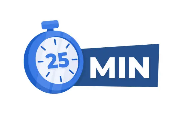 Vector illustration of 25 Minute Countdown Timer Icon   Blue Stopwatch for Time Management and Productivity Concept