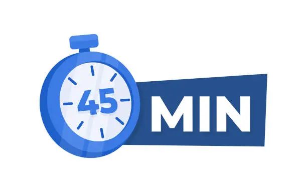 Vector illustration of 45 Minute Countdown Timer Icon   Blue Stopwatch for Time Management and Productivity Concept