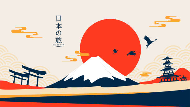 Japanese Travel Vector Illustrations for Creative Designs beauty of Japan through stunning vector illustrations. features traditional and modern landmarks, scenic landscapes, and cultural icons. Perfect for banners, posters, and greeting. Welcome to a journey of artistic discovery in Japan japan sign stock illustrations