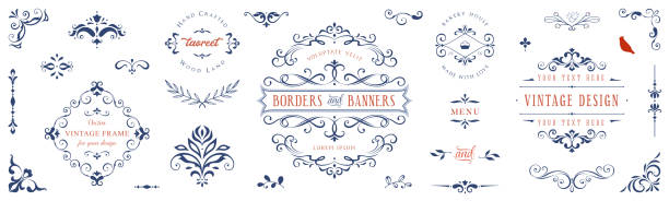 Vintage Ornate Elements_06 Classic calligraphy swirls, swashes, floral motifs. Ornate vintage frames and scroll elements. Good for greeting cards, wedding invitations, restaurant menu, royal certificates and graphic design. filigree illustrations stock illustrations