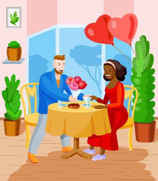 Vector illustration of Love in Bloom, Valentine's Day Celebration with Beautiful Couple