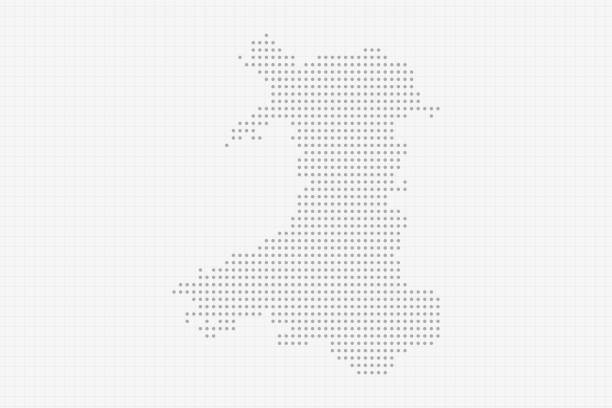 灰色のウェールズのピクセル点線マップ。ハーフトーンドットのコンセプ��ト。ベクトル図eps10 - wales cardiff map welsh flag点のイラスト素材／クリップアート素材／マンガ素材／アイコン素材