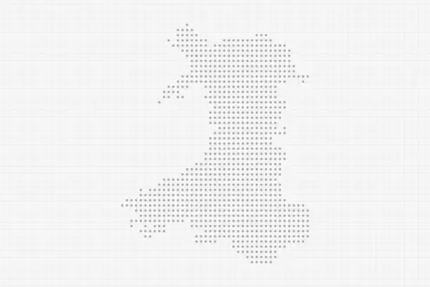 Vector illustration of Pixel dotted map of Wales in grey. Halftone dots concept. Vector illustration EPS10