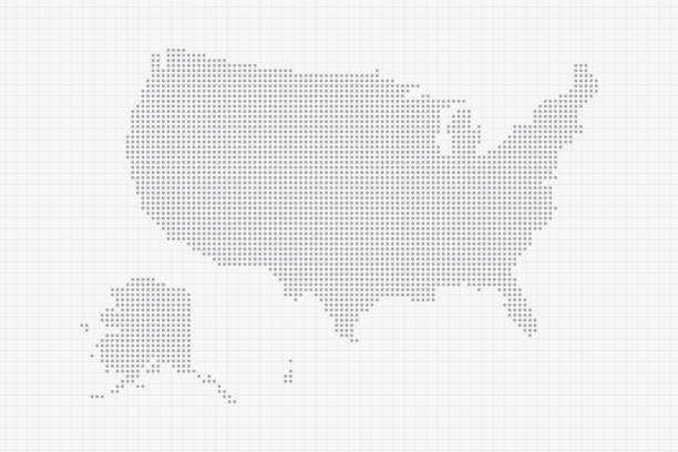 pixelová tečkovaná mapa spojených států amerických v šedé barvě. koncept polotónových bodů. vektorová ilustrace eps10 - thailand map stock ilustrace