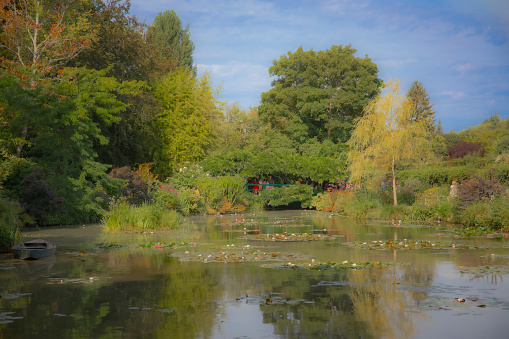 Autumn View of Pond and Tree in Monet's House and Garden in Giverny, France