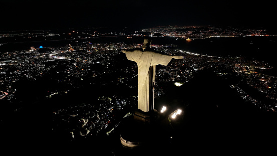 Christ The Redeemer Rio In Rio De Janeiro Brazil. Corcovado Mountain. Illuminated Cityscape. Rio De Janeiro Brazil. Downtown Viewpoint. Christ The Redeemer Rio In Rio De Janeiro Brazil.