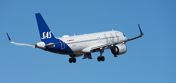 Tenerife, Spain January 21 st, 2024. Airbus A320-251N. SAS Airlines Airlines flies in the blue sky