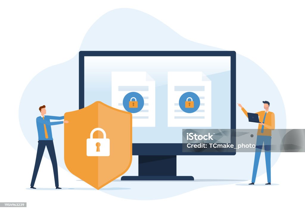 Flat Vector Business Cyber Security Technology With Team Administrator ...