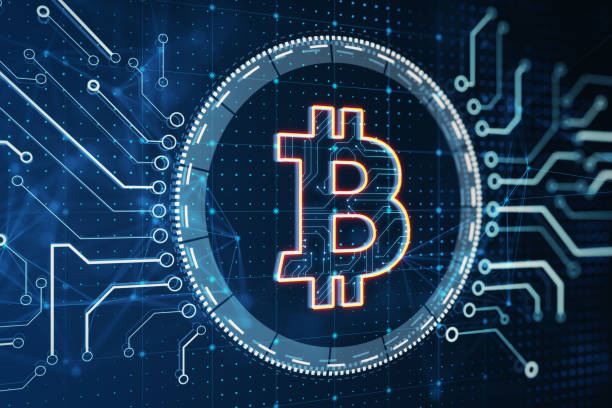istock Bitcoin symbol on a neon circuit board. Digital currency and blockchain technology concept. 3D Rendering 1954980456