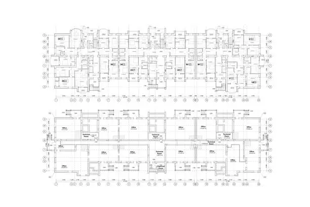 Vector illustration of Vector architectural project of a business or commercial center floor plan