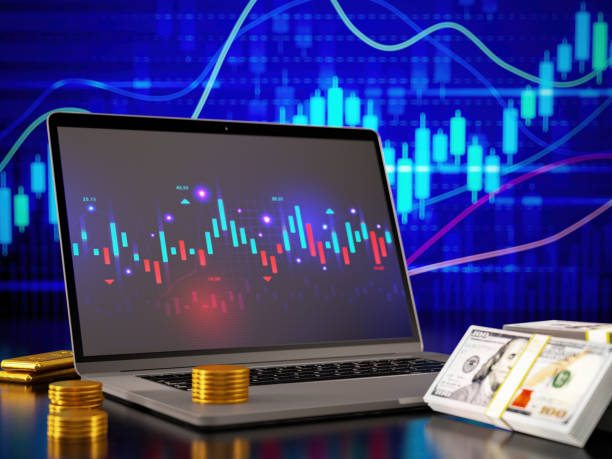 istock Modern Computer Monitor with Abstract Creative Financial Chart 1955029298