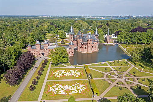 Haarzuilens, Netherlands - 06/01/2023: Aerial from historical castle De Haar near Utrecht in the Netherlands