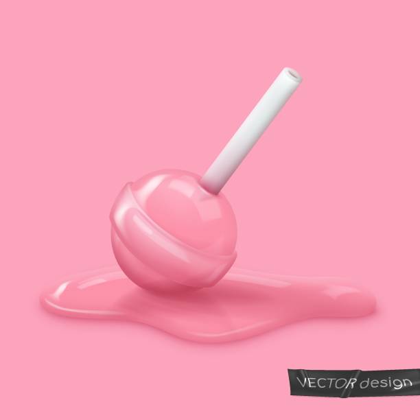 istock Realistic pink glossy melted candy on a stick, lollipop in caramel puddle. Look like 3d rendering. Vector illustration for card, party, design, flyer, poster, decor, banner, web, advertising 1955126213