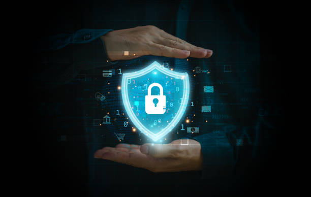 istock Cyber security privacy concept to protect data information. Lock icon and internet network secure technology. Businessman show person data info protection on smartphone, virtual screen network tech 1955136311