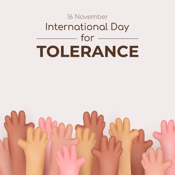 istock Poster International Day for tolerance. Different color nations hands look like 3d rendering. Vector illustration for card, social, design, flyer, poster, banner, web, advertising 1955150097