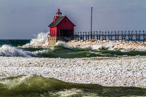 I took this on a balmy 57 degree day near the end of February. I had heard there were going to be gale warnings so I made the drive to Grand Haven.