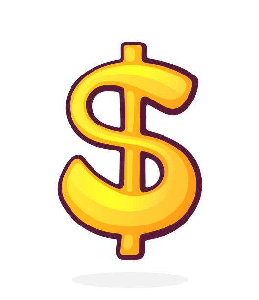 istock Golden Dollar Sign with Single Vertical Stroke. United States Currency Symbol. Vector illustration. Hand drawn cartoon clip art with outline. Graphic element for design. Isolated on white background 1955212364