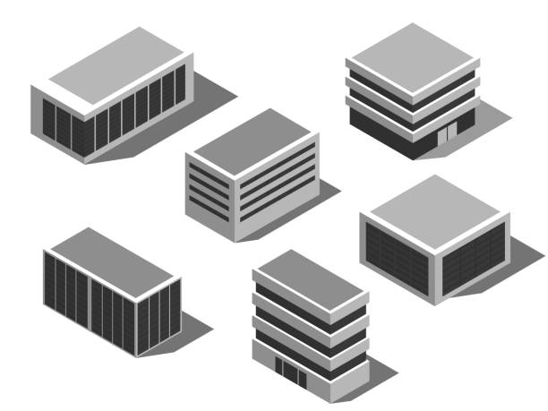 a vibrant collection of isometric buildings - gimnastyka izometryczna obrazy stock illustrations