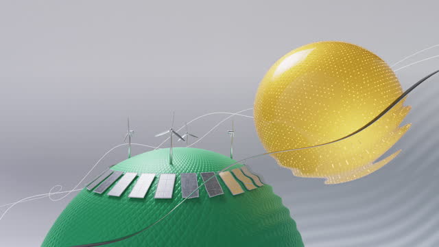 Sustainable Resources - Loopable Animation With Copy Space - Solar Energy, Wind Turbine, Hydroelectric Power