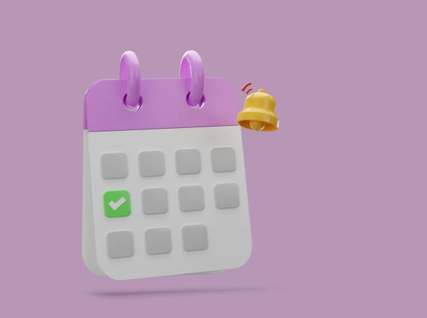 istock 3d calendar with check mark, alert message, yellow bell, 3d rendering 1955292094