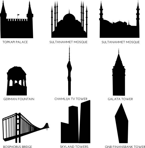 illustrations, cliparts, dessins animés et icônes de istanbul, turkiye skyline, silhouette. this illustration represents the country with its most notable buildings. vector is fully editable, every object is holistic and movable - abstract backgrounds architecture sunbeam