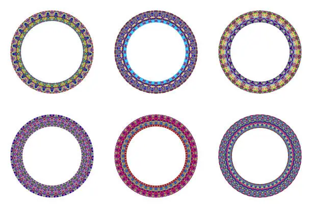 Vector illustration of Isolated abstract tiled mosaic circle wreath set