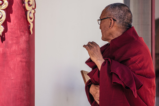 Taktok Tsechu Festival, Taktok Monastery, Ladakh, India - July 29, 2023: Buddhist mystery Tsam with the performance of Mask Dance in the Tibetan Taktok monastery