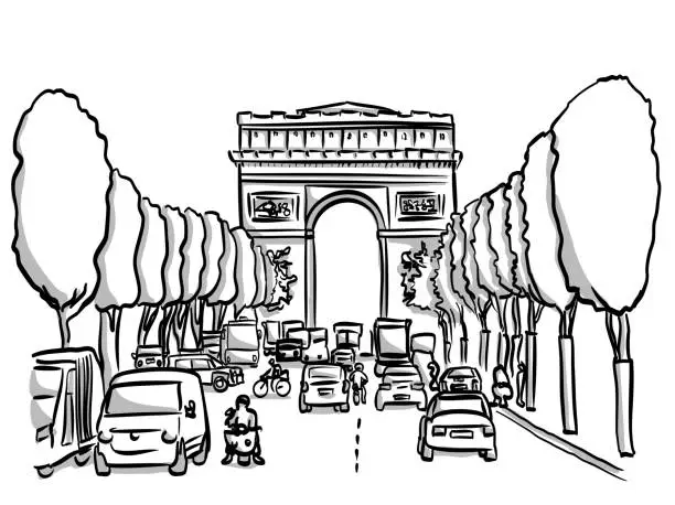 Vector illustration of Paris History And Modernity Sketch