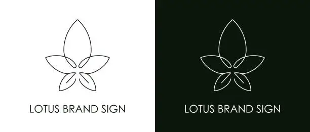 Vector illustration of Graphic sign, a stylized lotus flower. Line art flower symbol for logo, brand sign, emblem, other. Vector illustration.